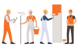 cartoon-vier-schilders-oranje-wit